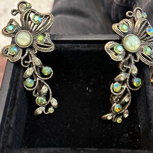 Intricate Gold and Green Butterfly hair clips& necklaces